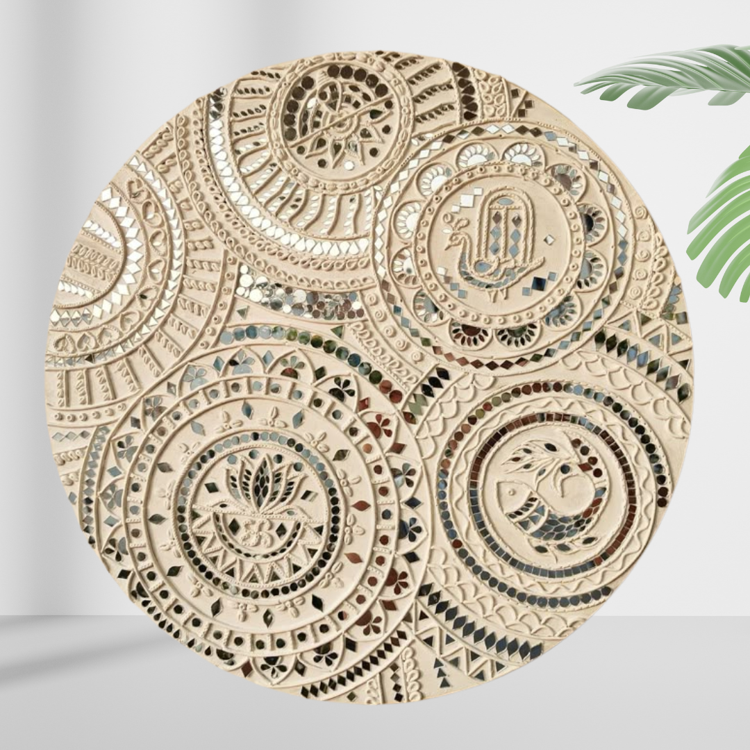 Heritage Patchwork Lippan Art Wall Decor – Handcrafted Mirror Work Mandala (16x16 Inch MDF)