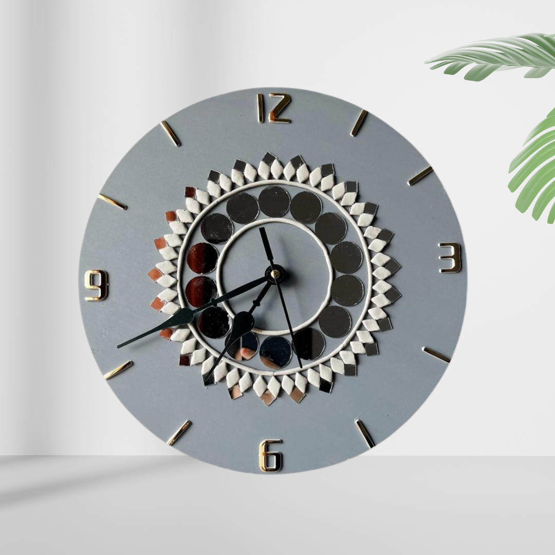 Minimal Luxe Lippan Art Wall Clock – Handcrafted Mirror Work Decor (12x12 Inch MDF)