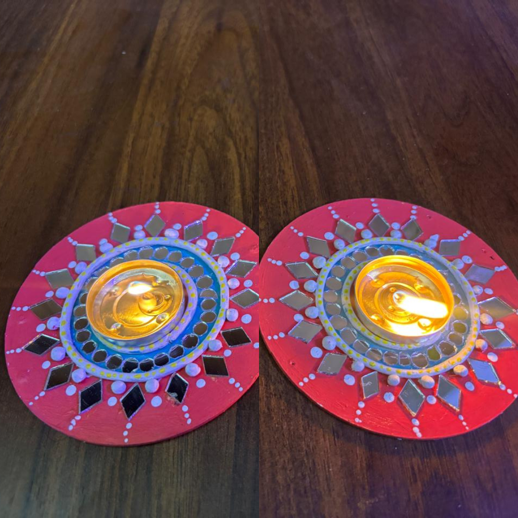 Festive Glow Lippan Art Tealight Holder Set – Handcrafted Mirror Work (5 Inch) | Diwali & Home Decor