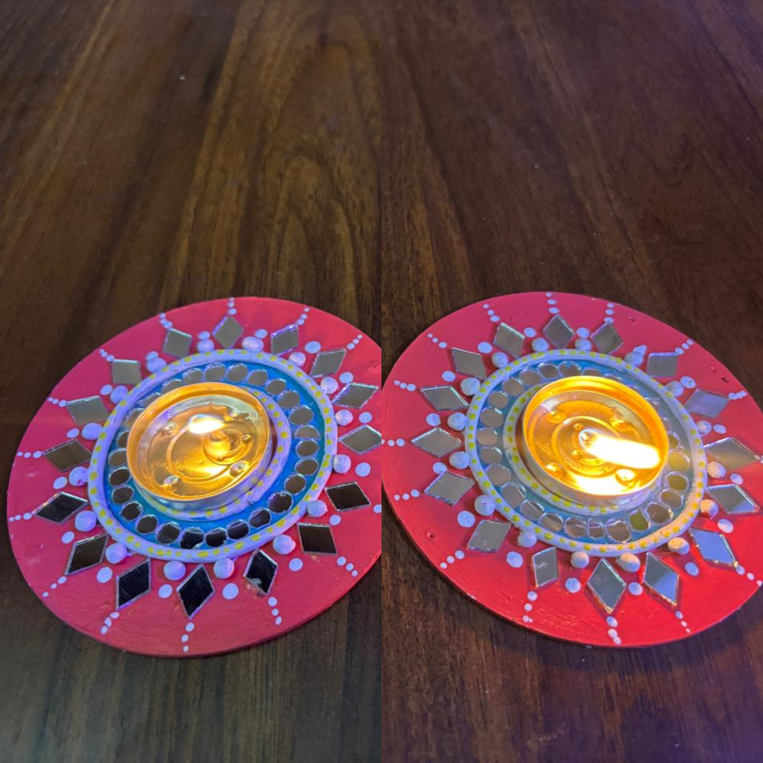 Festive Glow Lippan Art Tealight Holder Set – Handcrafted Mirror Work (5 Inch) | Diwali & Home Decor