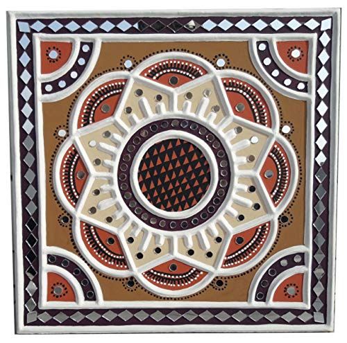 Terracotta Mandala Lippan Art Decor – Handcrafted Mirror Work Panel (8x8 Inch MDF) | Home Decor