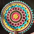 Vibrant Mandala Lippan Art Wall Plate – Handcrafted Mirror Work Decor (8x8 Inch MDF)