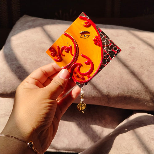 Auspicious Shubh Labh Lippan Art Door Hanging – Handcrafted Mirror Work Set (5x5 Inch Each) | Ganpati Design