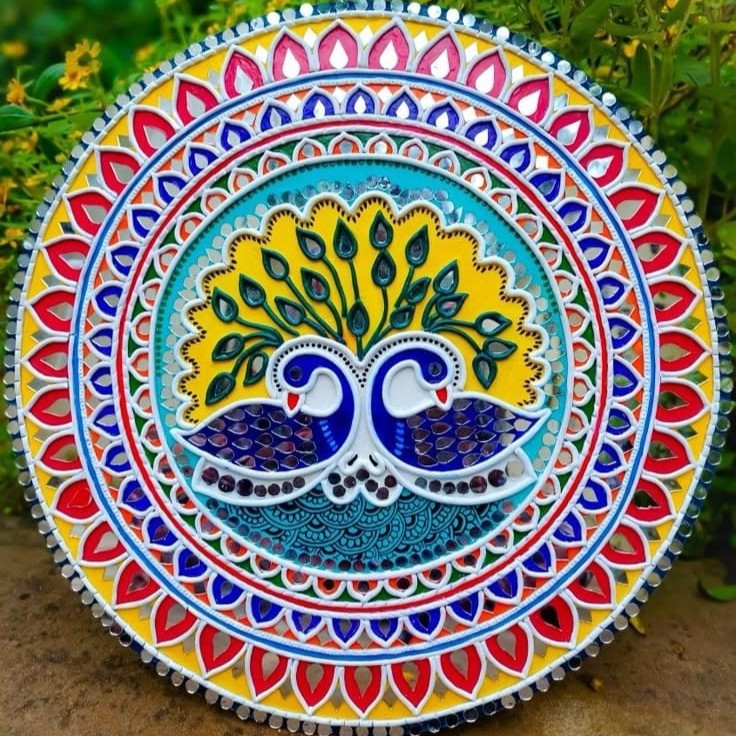 Royal Peacock Lippan Art Wall Plate – Handcrafted Mirror Work Decor (12x12 Inch MDF)