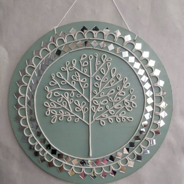 Serenity Tree Lippan Art Wall Decor – Handcrafted Mirror Work Panel (10x10 Inch MDF) | Minimal Ethnic Wall Art