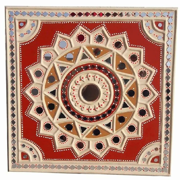 Surya Mandala Lippan Art Decor – Handcrafted Mirror Work Panel (8x8 Inch MDF) |Home Decor